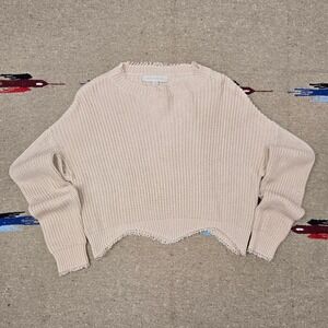 Dance & Marvel Cream Fringe Asymm Knit Sweater, 2010s 19x17 Sweater Women's Crop